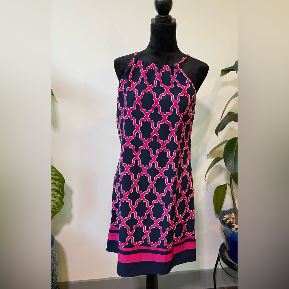 Crown & Ivy Halter Shift Dress Navy & Pink– Size M